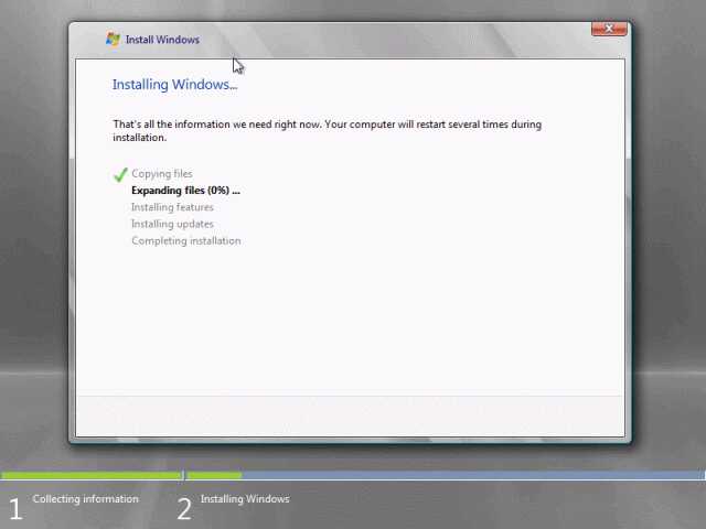 Мастер установки Windows 7. Идет установка Windows 7 на .VHD диск