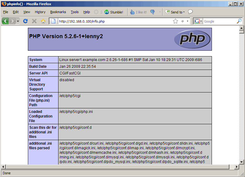 Информационное окно PHP5
